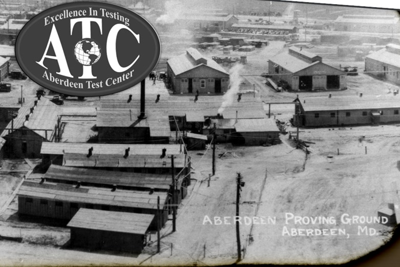 A vintage photograph showing Army barracks at Aberdeen Proving Ground, MD