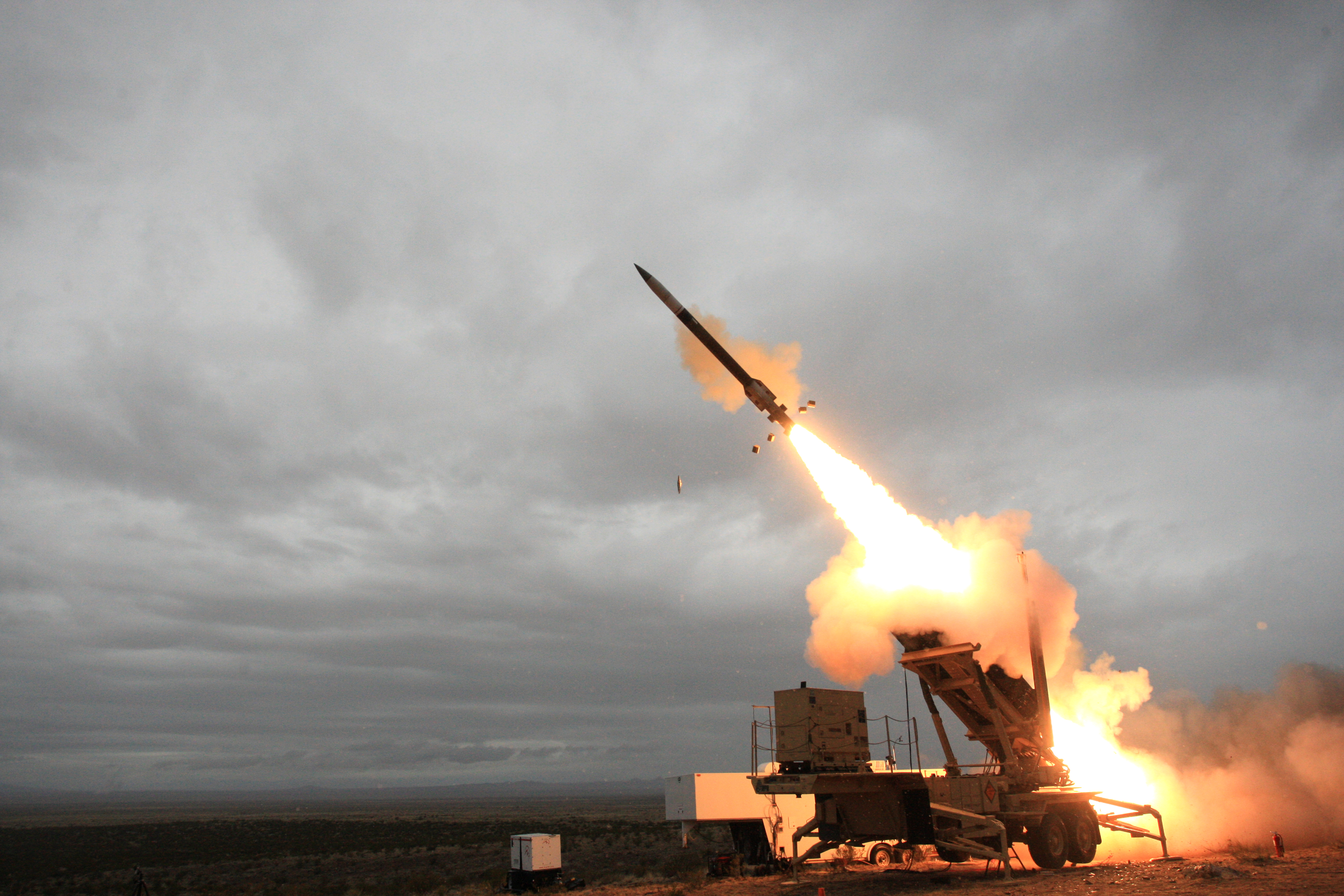 A military vehicle launches a missile